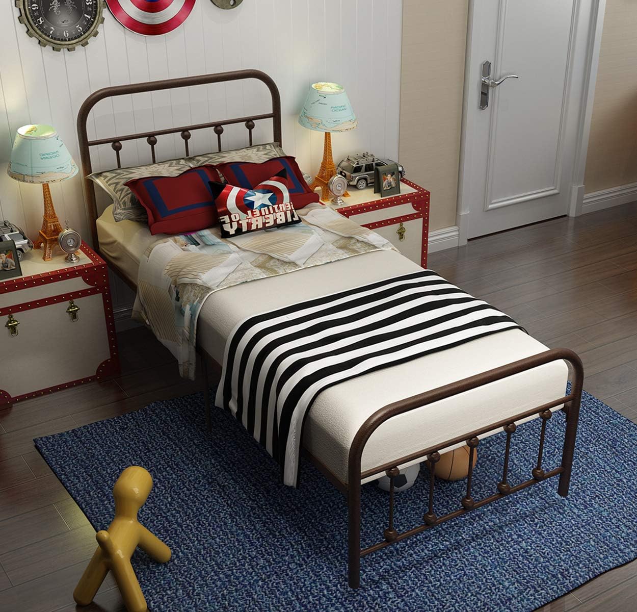 Generic Temmer Reinforced Metal Bed Frame Twin Size With Headboard And Stable Metal Slats Boxspring Replacement Footboard Single Platfo