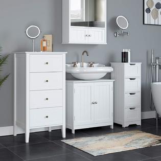 Homfa 4 Drawer Chest, Bathroom Floor Solid Wood Frame, Antique