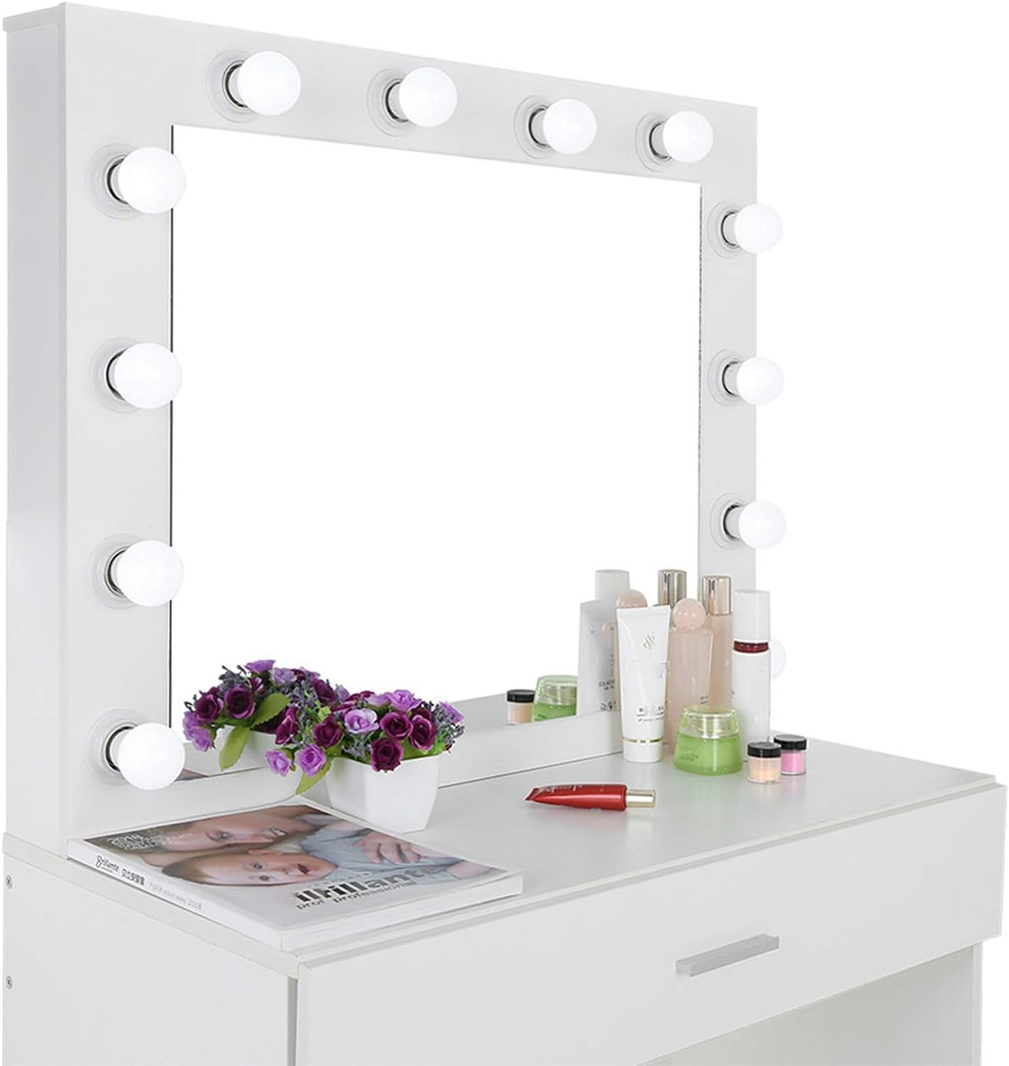 Riforla Vanity Set With Lighted Mirror, White Dresser And Vanity Set