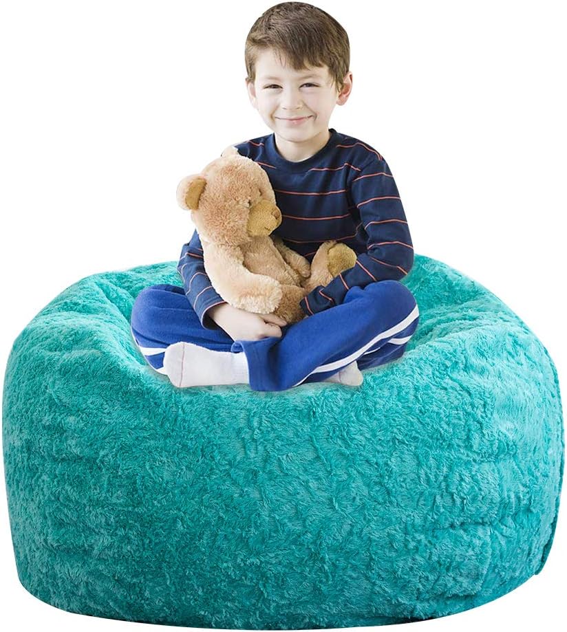 LUCKBOY LUCKYBOY Faux Fur Stuffed Animal Storage Bean Bag Chair Toy Storage  Bag Cover, Plush Bean Bag Replacement Cover for Kids (Lake