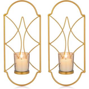 China Fuzhou Sziqiqi Metal Wall Sconce Candle Holder Decor Set Of 2 Mounted Sconces Holders With Glass Fo - Wall Mount Candle Sconce Gold