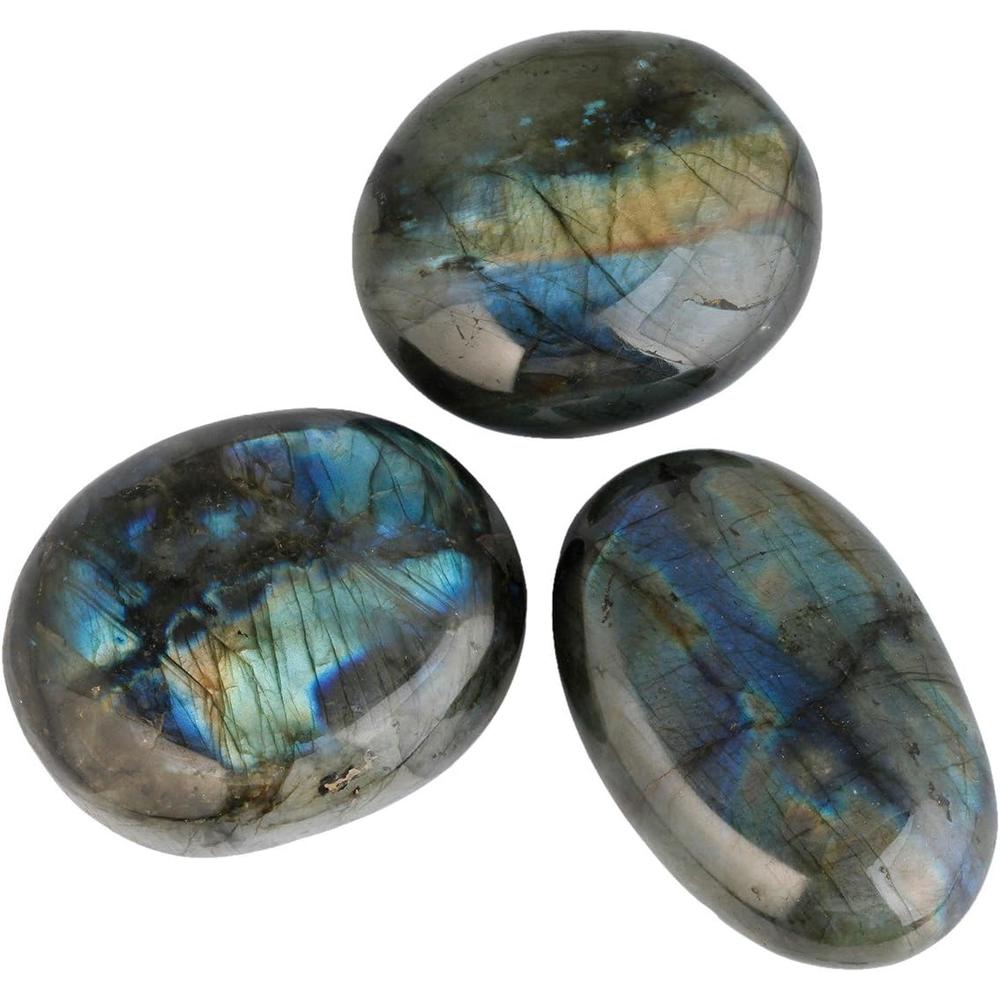 rockcloud Irregular Polished Labradorite Palm Stones Worry Stones Pebble Healing Crystal with Velvet Bag