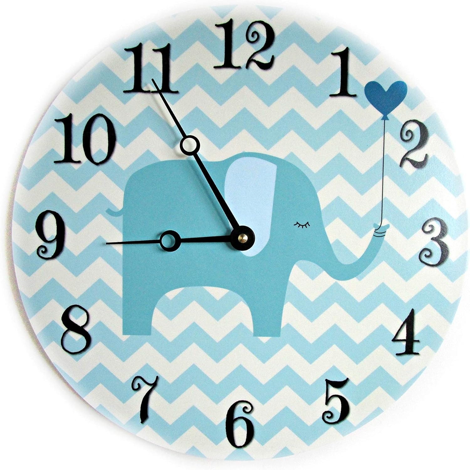 Littlexim Elephant Nursery Wall Clock Personalized Baby Boy Gift Blue Babys Room Wall Decor Unique New Baby Gift