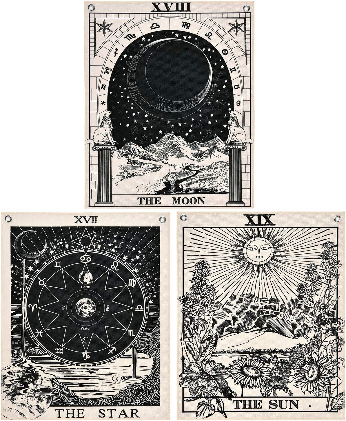 Likiyol Pack of 3 Tarot Tapestry The Sun The Moon The Star ...
