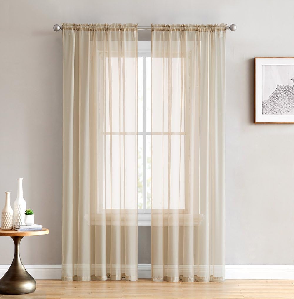 Hlc Me Antique Taupe Window Curtain Sheer Voile Panels For Small Windows Kitchen Living Room And Bedroom 54 X 54 Inches Long Set O