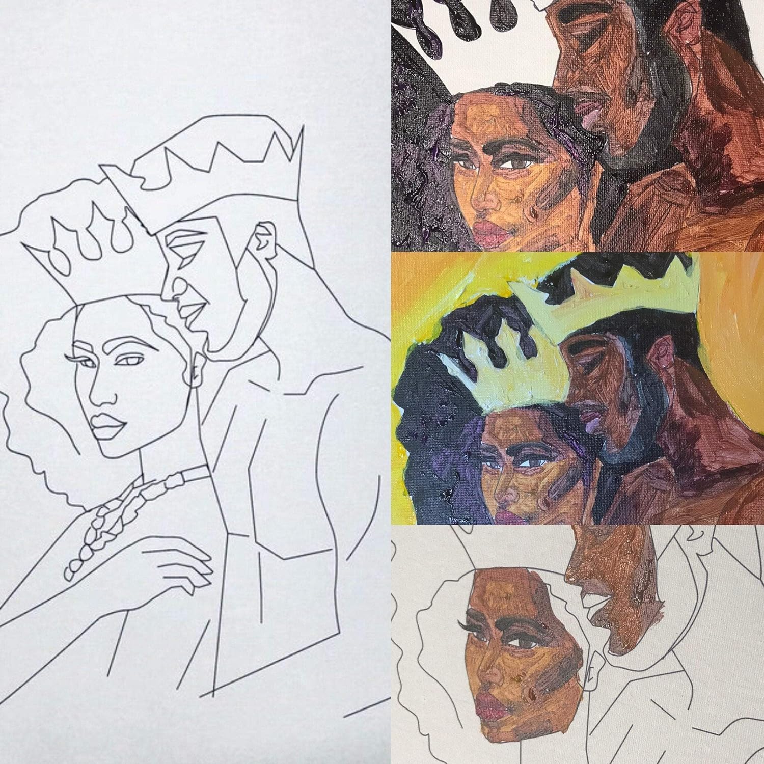 Generic King and Queen Ready to Paint Line Drawing Canvas - African Art  Canvas