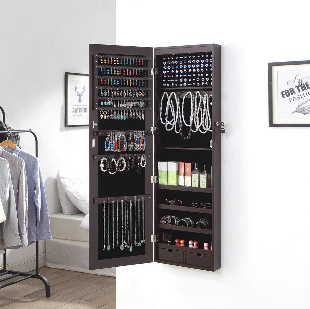 Gissar Jewelry Organizer Full Length Mirror Cabinet Standing Wall Mounted Armoire Storage With Lights Lockable Brown Gissar Jewelry Organizer Full Length, Jewelry Storage Mirror Frontgate