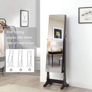 Gissar Jewelry Organizer Full Length Mirror Cabinet Standing Wall Mounted Armoire Storage With Lights Lockable Brown Gissar Jewelry Organizer Full Length, Floor Length Mirror Jewelry Armoire