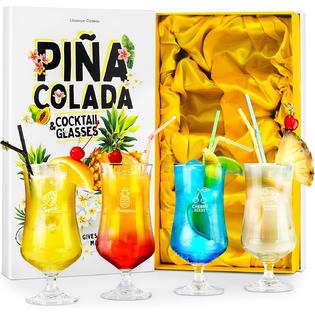 Generic Large 15 Oz Pina Colada Hurricane Tropical Cocktail Glasses Set Of 4 Poco Grande Style Drinking Cups Tall Stemmed Tulip S
