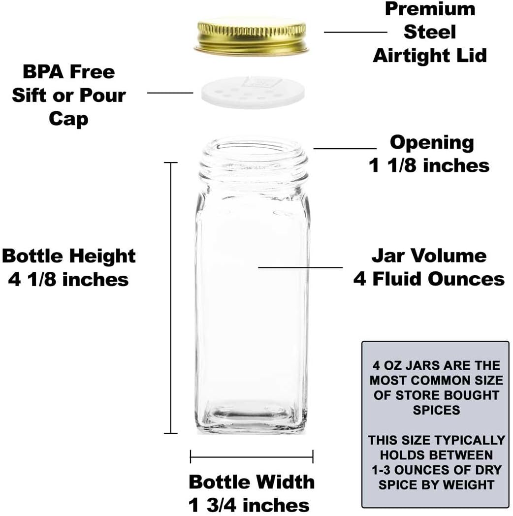 Generic Premium Spice Jar Set -12 Square Glass 4 oz Spice ...