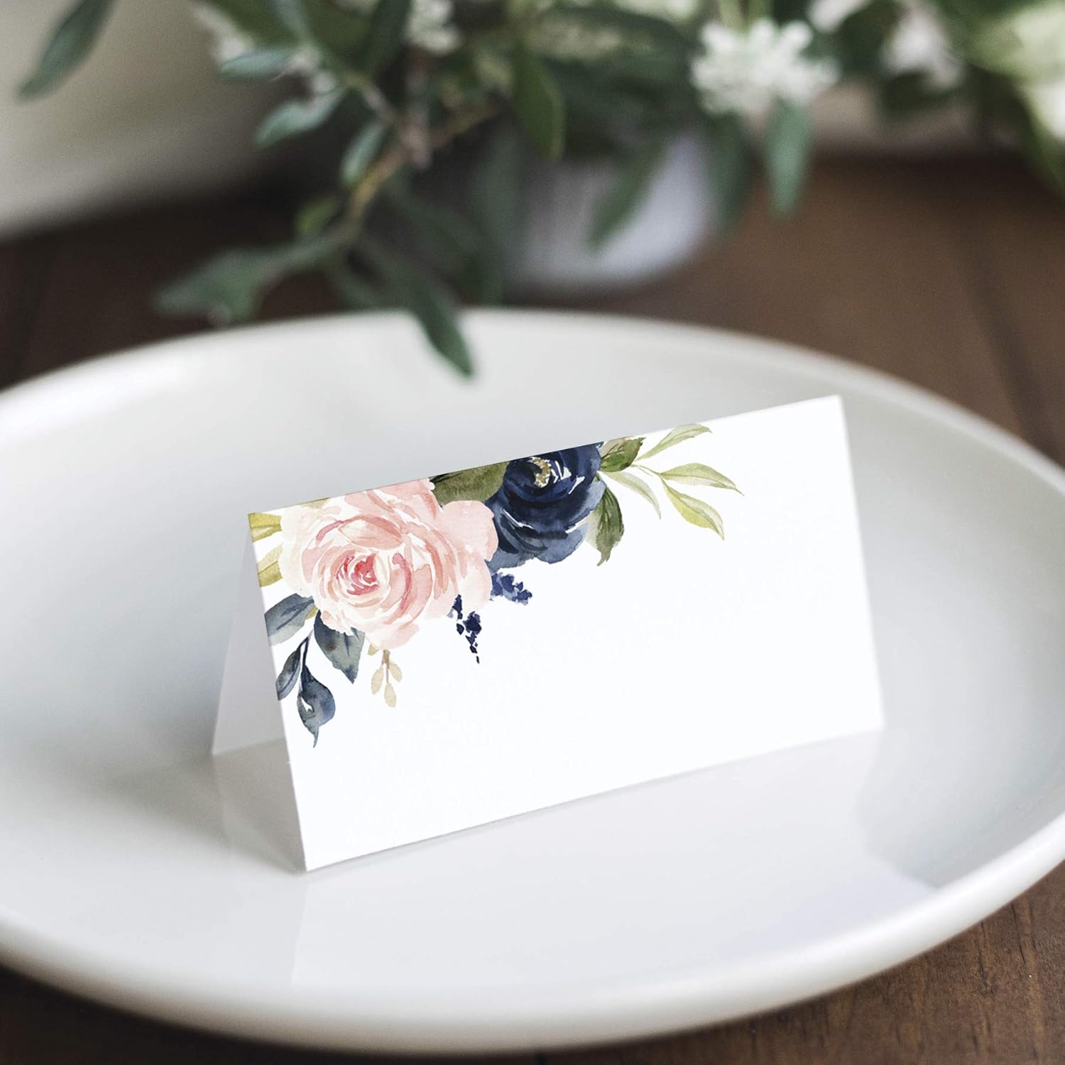 Bliss Collections Navy Floral Place Cards for Wedding or Party, Seating  Place Cards for Tables, Scored for Easy Folding, Flower Design 50 Pack, 2