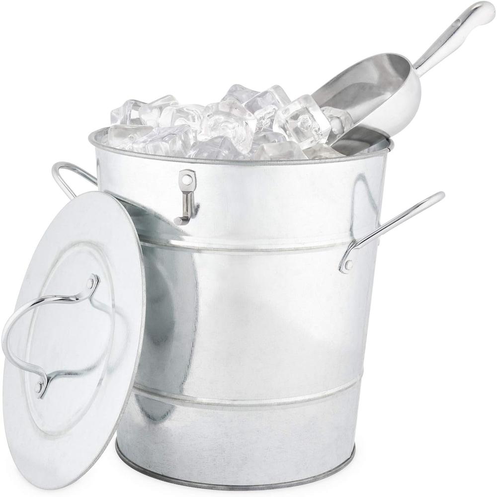 Twine Bucket With Lid And Ice Scoop Galvanized Metal Drink Tub, Wine And Beer Chiller, Holds 5.35 Gallons, Multiple Bottles