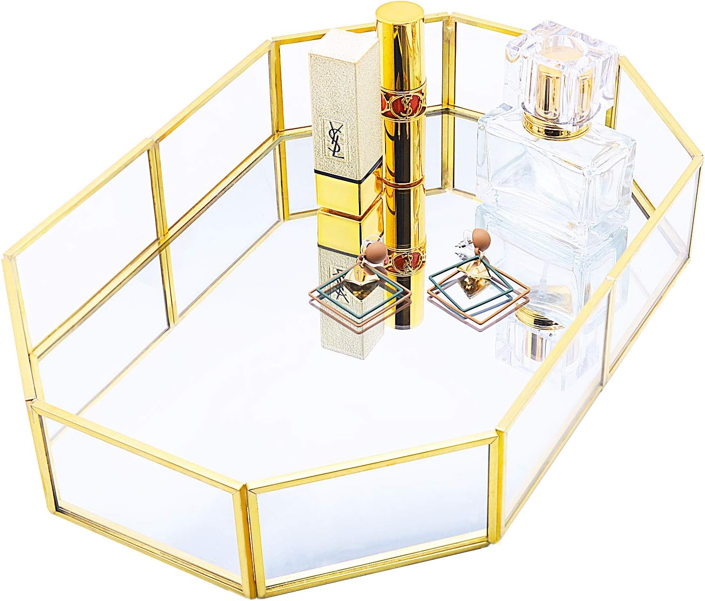 Fly Gold Mirrored Glass Makeup, Big Glass Vanity Tray