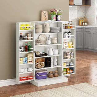 Function Home 41 Kitchen Pantry Farmhouse Cabinet Storage With Doors And Adjustable Shelves In White Function Home 41 Kitchen Pantry, White Storage Cabinets With Doors And Shelves