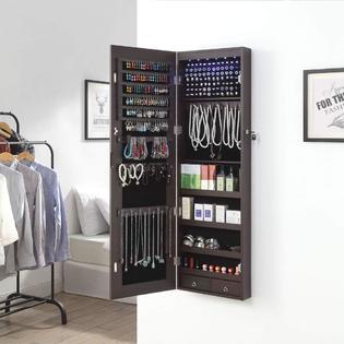 Gissar Full Length Mirror Jewelry Cabinet 6 Leds Armoire Wall Mounted Over The Door Hanging Organizer Storage With L 6 Leds Jewelry Armoire Wall Mounted, Floor Length Mirror Jewelry Armoire