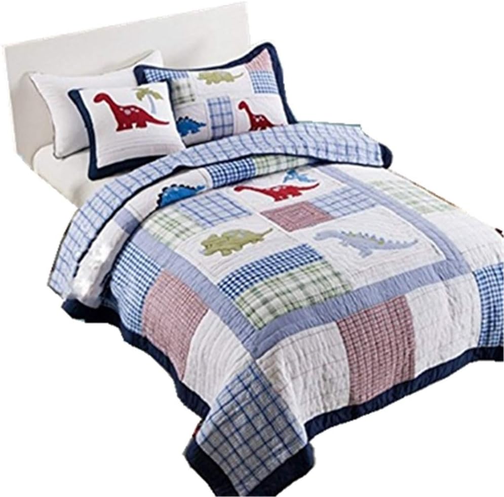 Newrara White Color With Cartoon Dinosaur Printed Boys Quilt Set 2pcs Twin 71 X 87