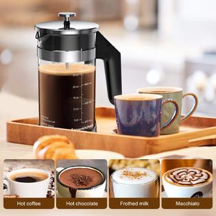 Bonsenkitchen CP3901 French Press Coffee Tea Maker 33oz Built-in Timer, 304  Stainless Steel Coffee Press with 4 Filter for Home Office Coffee Maker