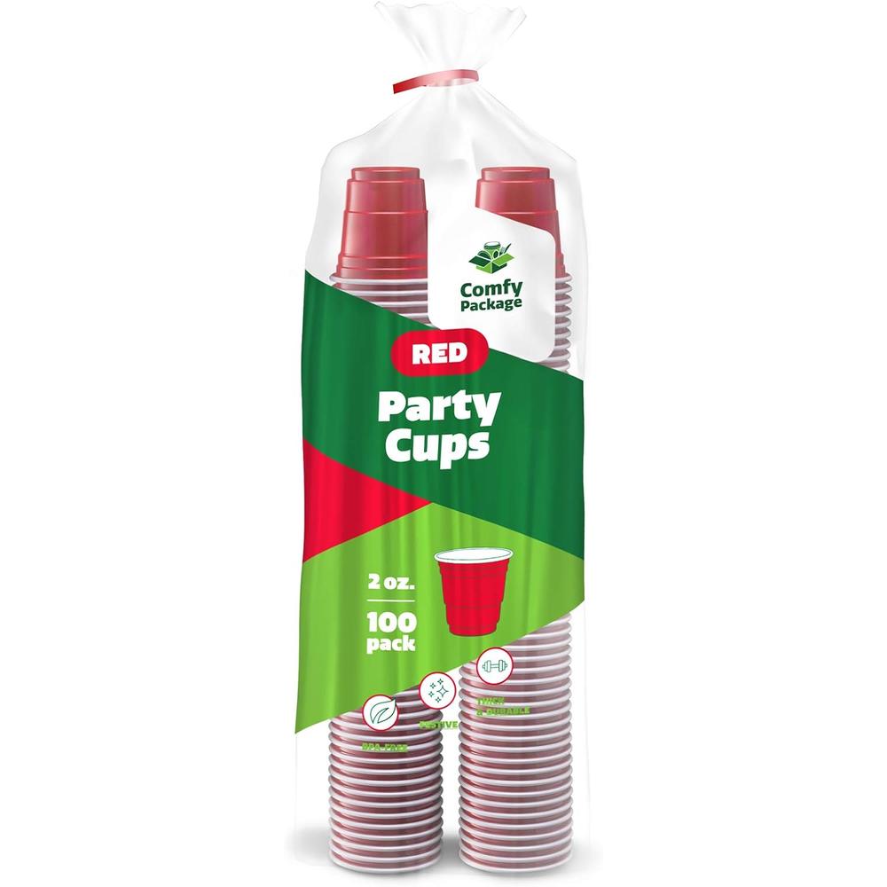 Generic [100 Count - 2 oz.] Mini Plastic Shot Glasses - Red Disposable Jello Shot Cups