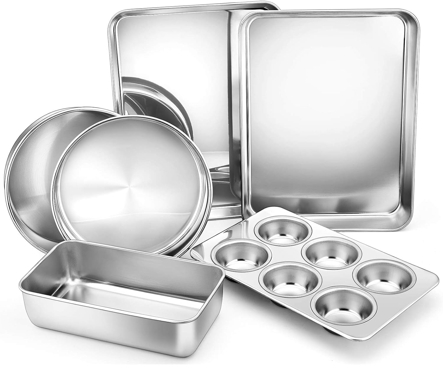 E-far 6-Piece Stainless Steel Bakeware Sets, Metal Baking Pan ...