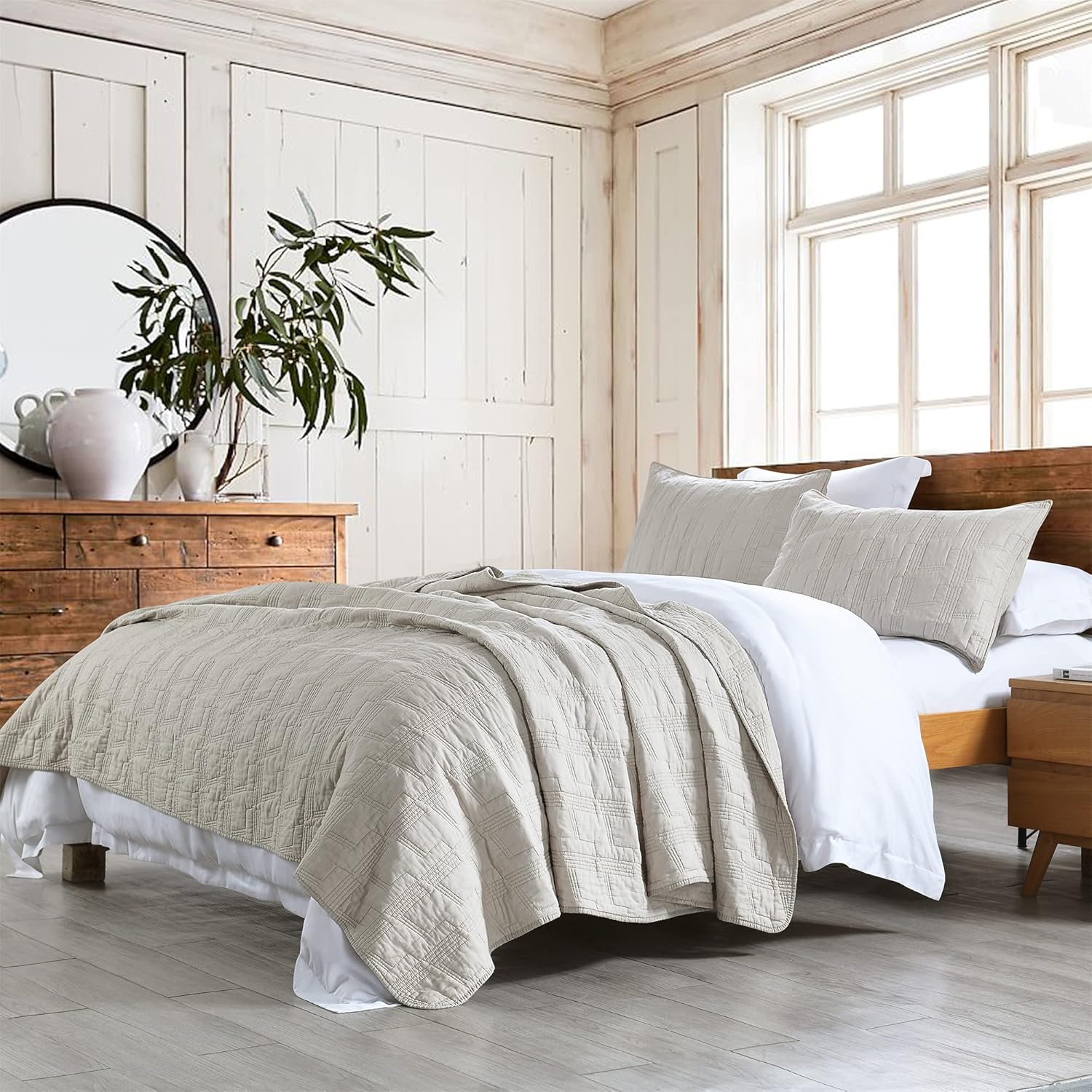 Horimote Home 100 Cotton Quilt Set Twin Size Beige Pre Washed 2 Piece Bedspread Coverlet Cozy Lightweight Stitching Decorative Bedding 100 Cotton Quilt Set Twin Size, Lightweight Cotton Quilt Twin Size
