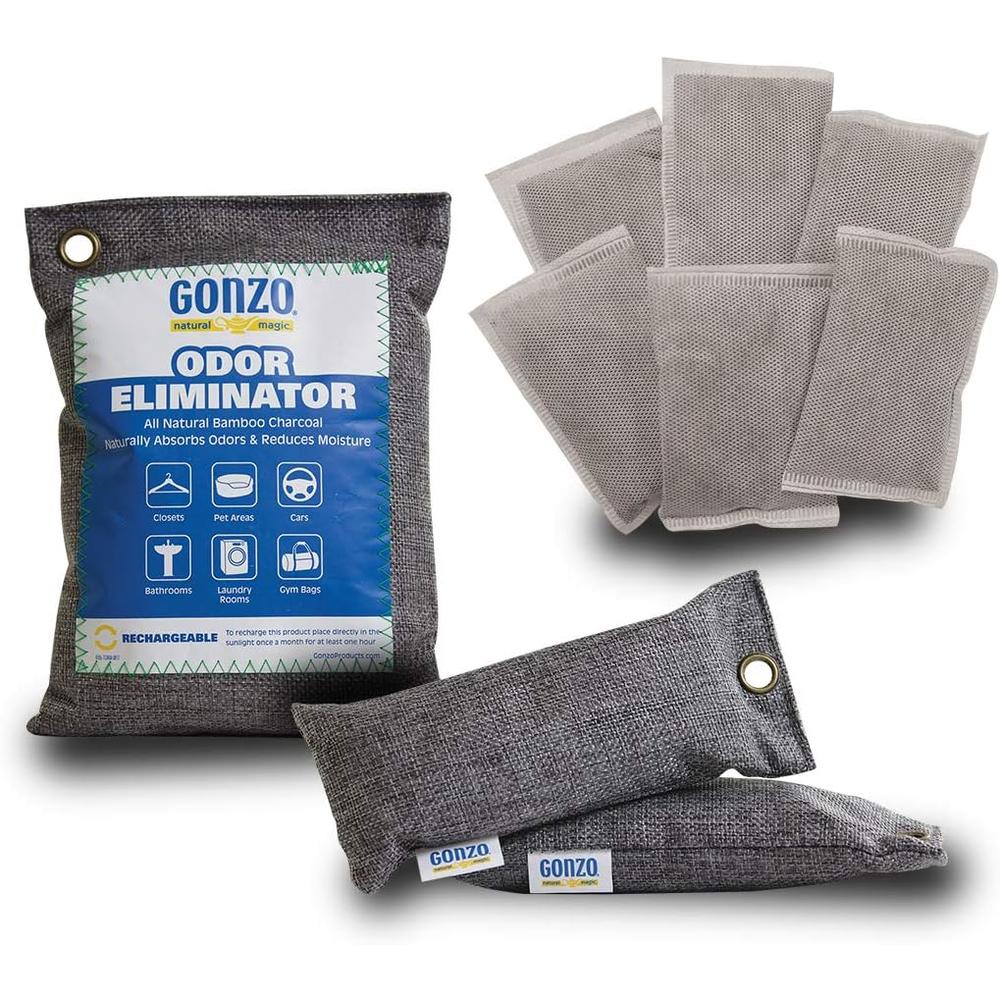 Weiman Gonzo Bamboo Charcoal (1 Medium X 250 Grams - 2 Small X 75 Grams - 6 Extra Small X 10 Grams) Air Purifying Bags Odor Eliminator