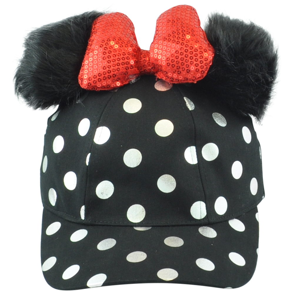 Disney Parks Minnie Ears Bowl Adjustable Curved Bil Black Spots Adult Hat Cap