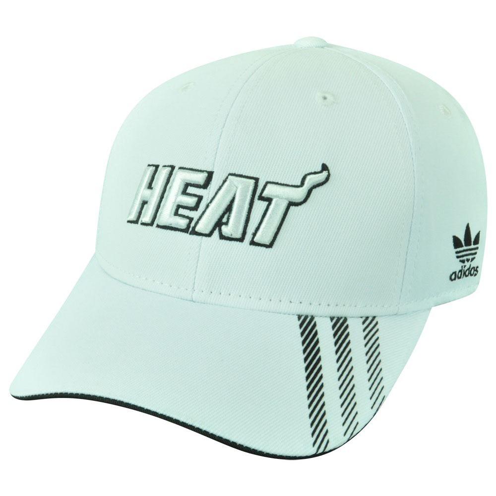 NBA Miami Heat White Hot Adidas Velcro Constructed Hat Cap Curved Bill Adjustabl