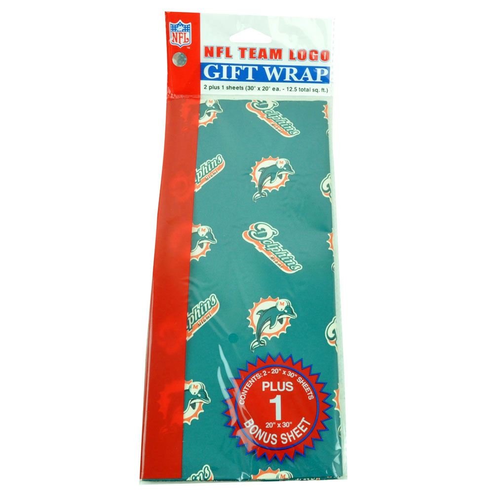 Pro Specialities Group Inc Miami Dolphins NFL Team Logo Wrapping Paper Gift Wrap Sheets Fan Present DN4037