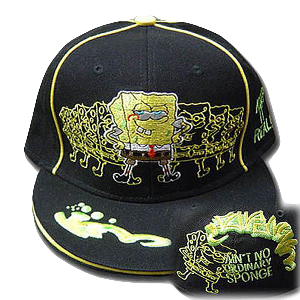 Nickelodeon Nick Spongebob Flat Bill Black Hat Cap Fitted New 7 3/8