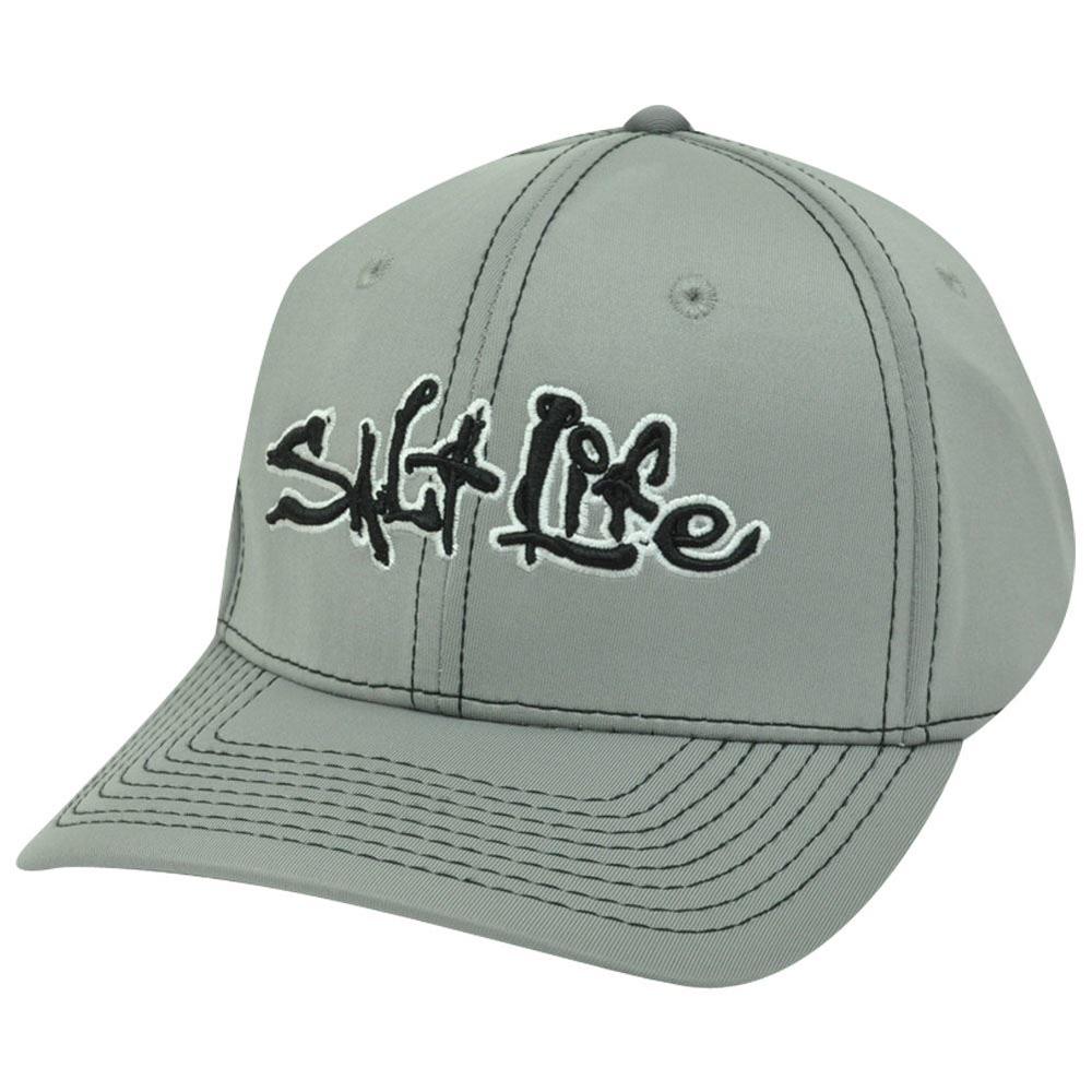 Salt Life Technical Tech Signature One Size Flex Fit Stretch Fisher Hat Cap Grey