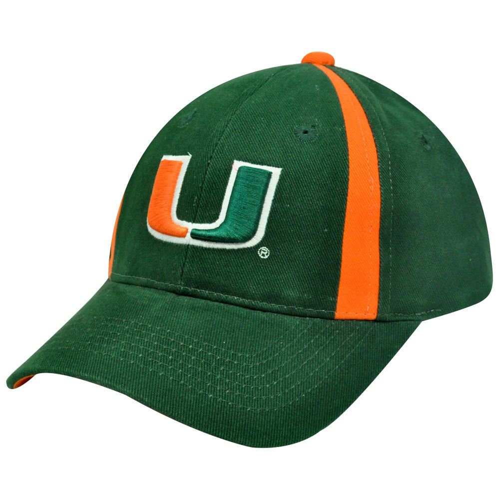 Headmaster Campuswear NCAA Green Orange UM Miami Hurricanes Constructed Licensed Velcro Cotton Hat Cap
