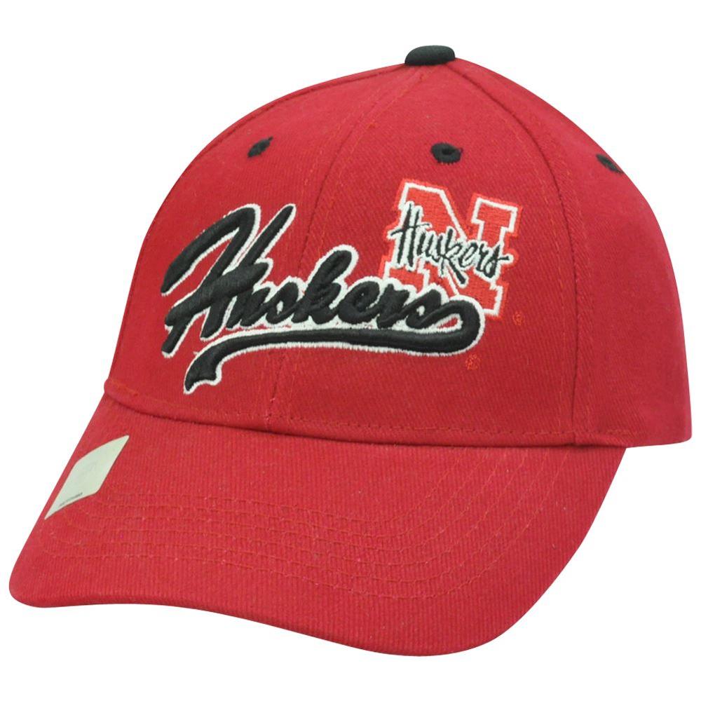 Captivating Headgear NCAA Nebraska Corn Huskers Script Blackshirts Constructed Velcro Red Hat Cap
