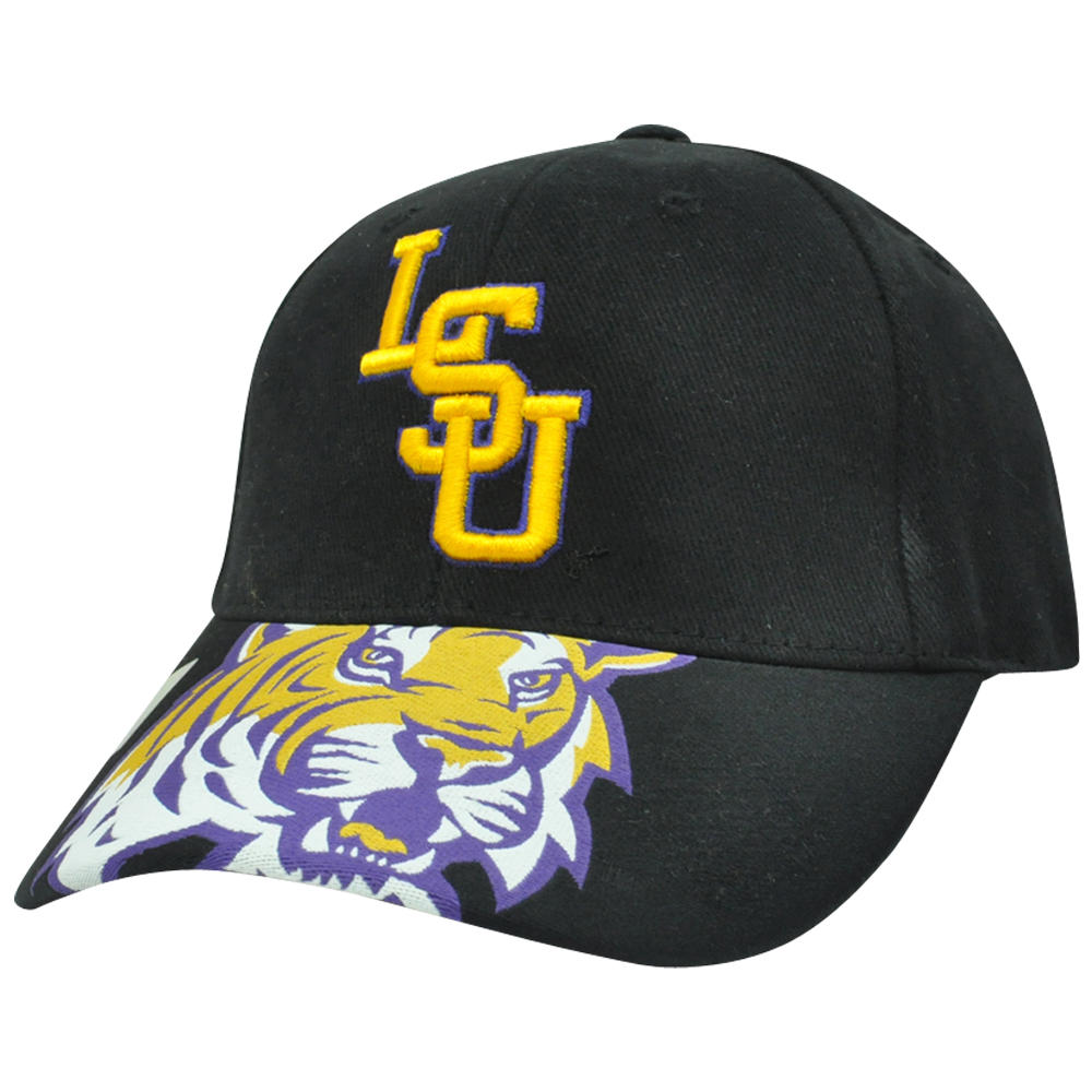 Captivating Headgear NCAA LSU Louisiana Tigers Logo Bill Velcro Adjustable Curved Constructed Hat Cap