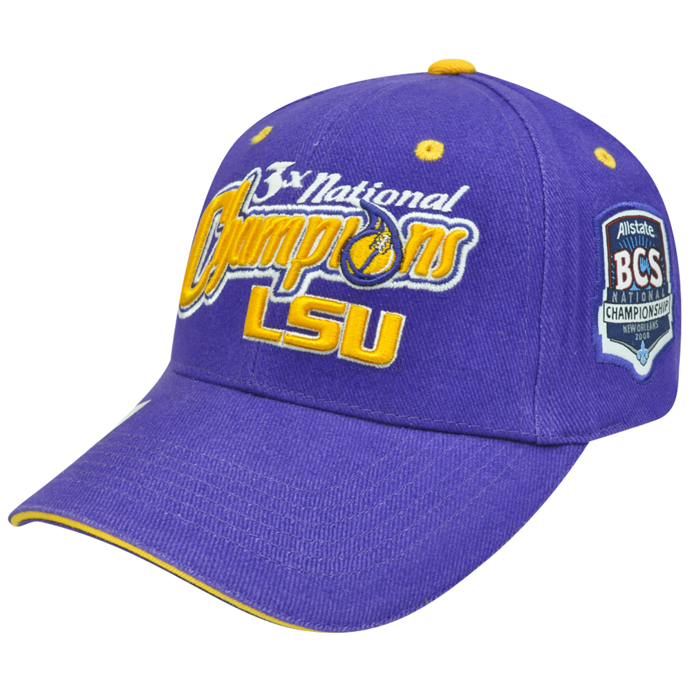 Captivating Headgear NCAA Louisiana Tigers LSU 3x Champions Velcro Constructed Curved Bill Hat Cap
