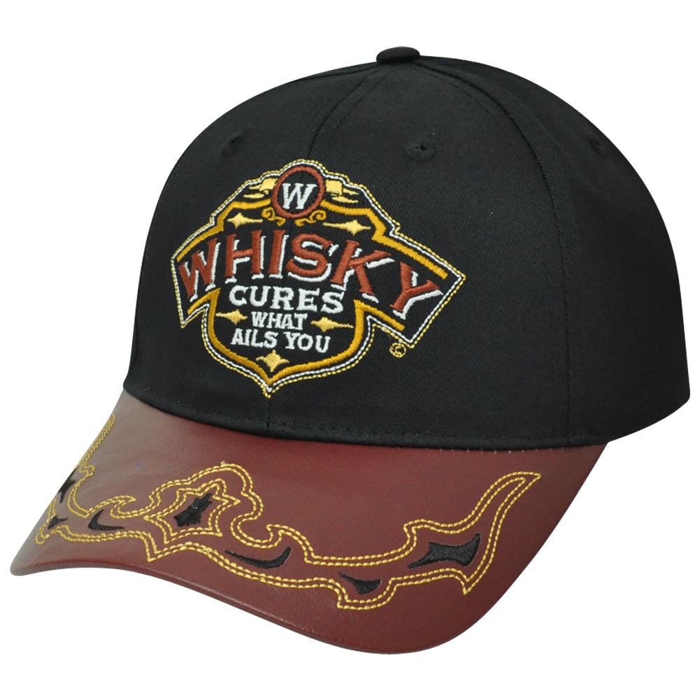 ACE Headwear Whisky Cures What Ails You Alcohol Faux Leather Drinks Whiskey Velcro Hat Cap