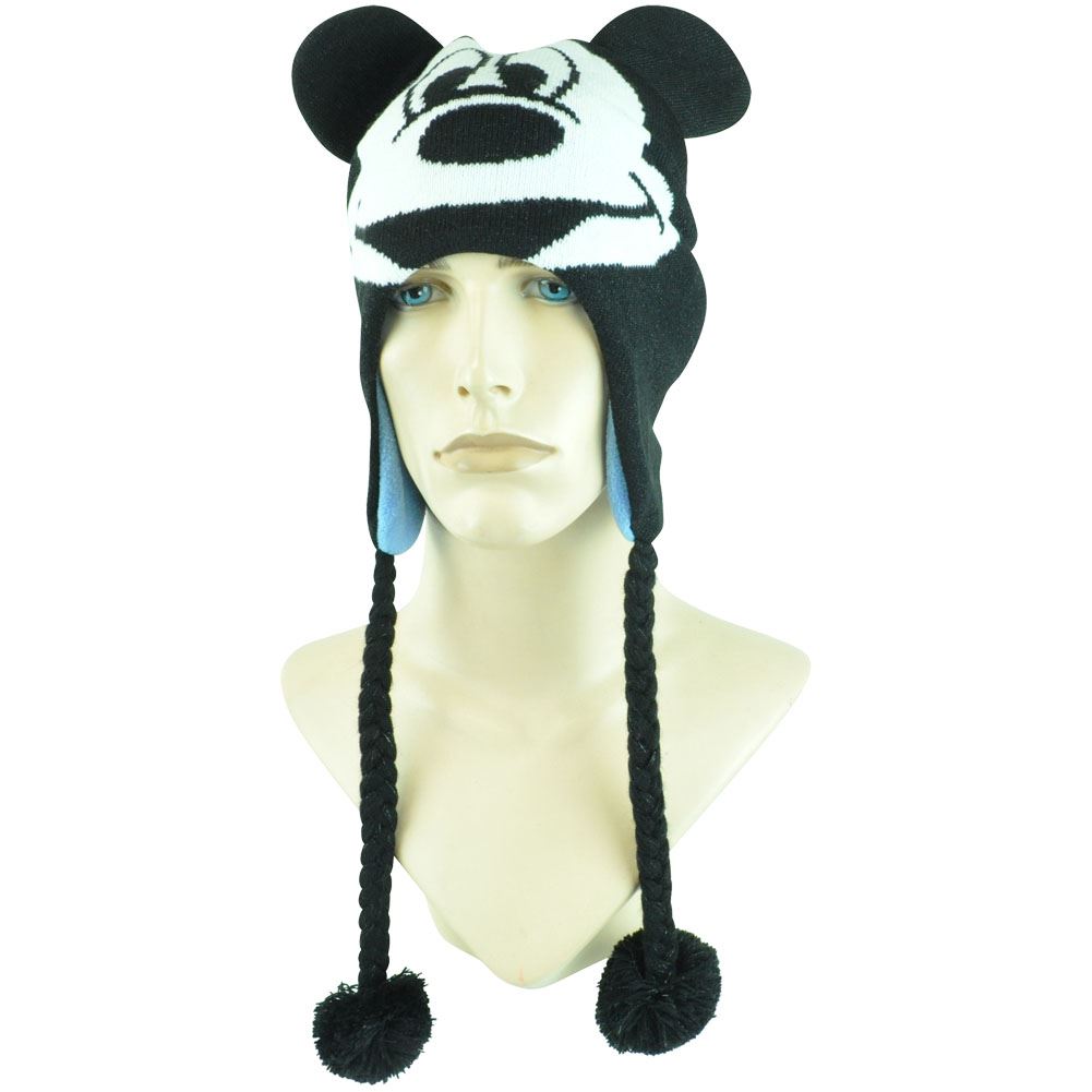 Bioworld Mickey Mouse Disney Laplander Glitter Peruvian Knit Beanie Ear Flap Fleece Hat