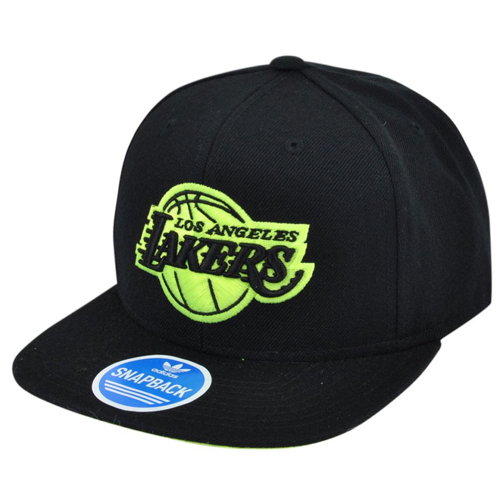 Adidas NBA Los Angeles Lakers Adidas NM41Z Snapback Flat Bill Black Lime  Green Hat Cap