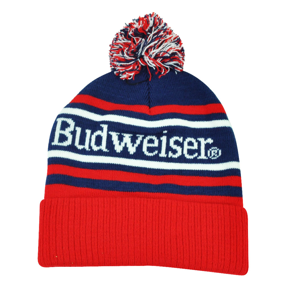 Budweiser Bud Cuffed Pom Pom Toque Beer Alcohol Hat Knit Beanie Lager Skully