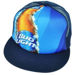 Bud Light Mesh Foam Panel Beer Lager Blue Flat Bill Snapback Hat Cap Malt Cerveza