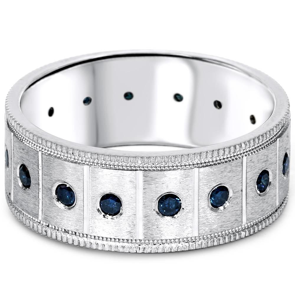 Pompeii3 .65Ct Blue Diamond Mens Comfort Fit Wedding Ring 14K White Gold 8MM Comfort Fit