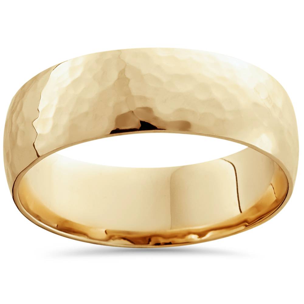 Pompeii3 7mm 14K Yellow Gold High Polished Hammered Mens Wedding Band