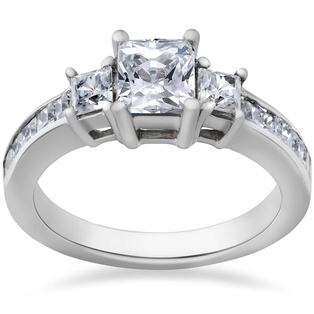 Pompeii3 Princess Cut Diamond Engagement Ring 3-Stone 1 1/2ct 14k White Gold