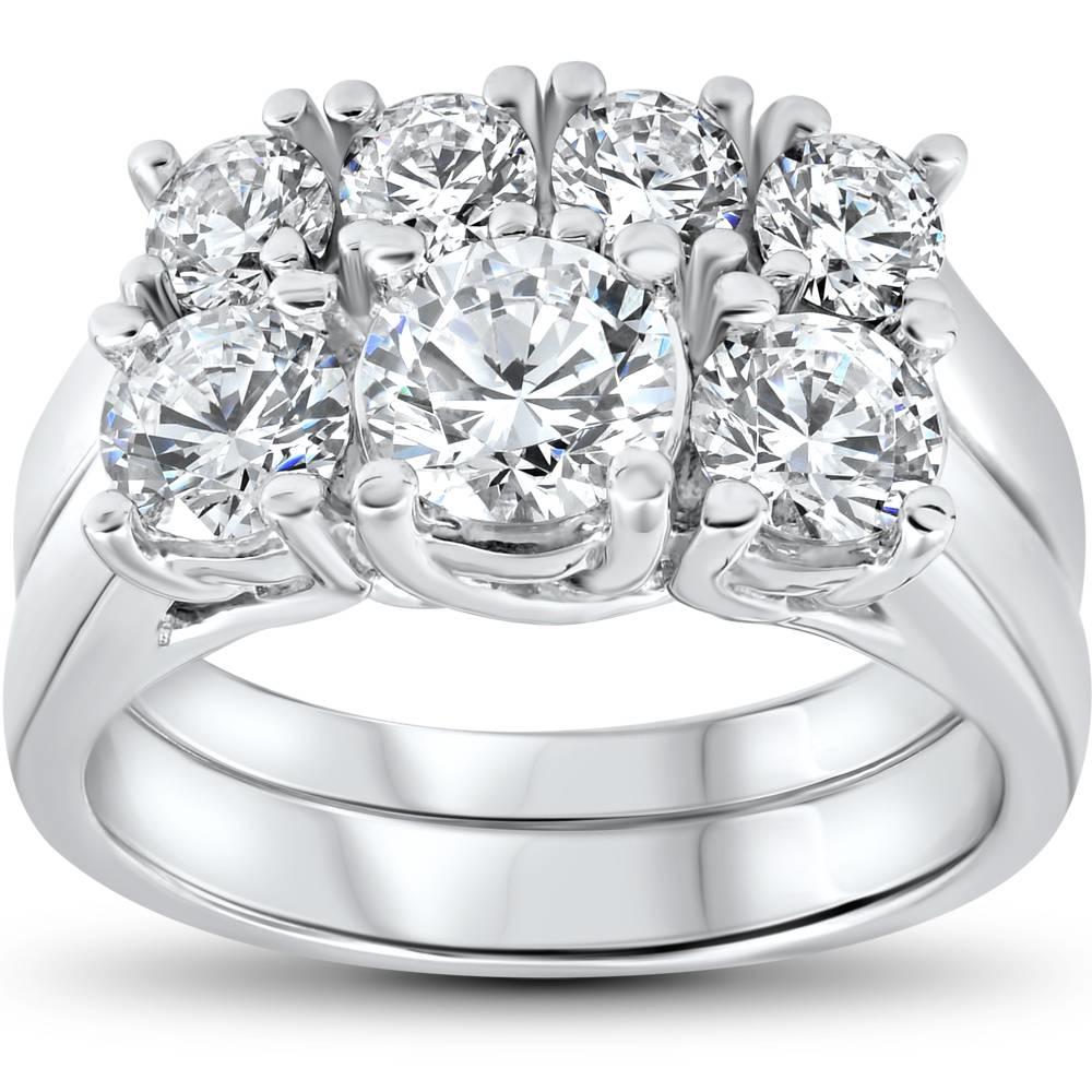 Pompeii3 3 ct Diamond Engagement Wedding Ring Set 3-Stone Matching Band 14k White Gold