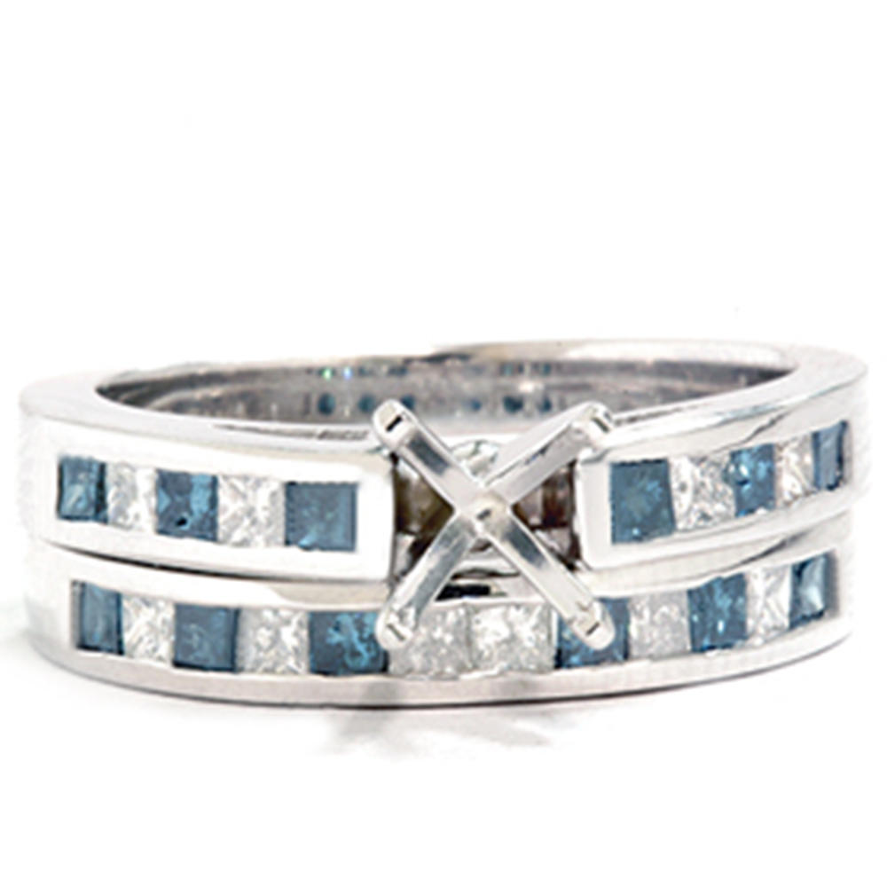 Pompeii3 1ct Blue Princess Diamond Engagement Wedding Ring Set Semi Mount