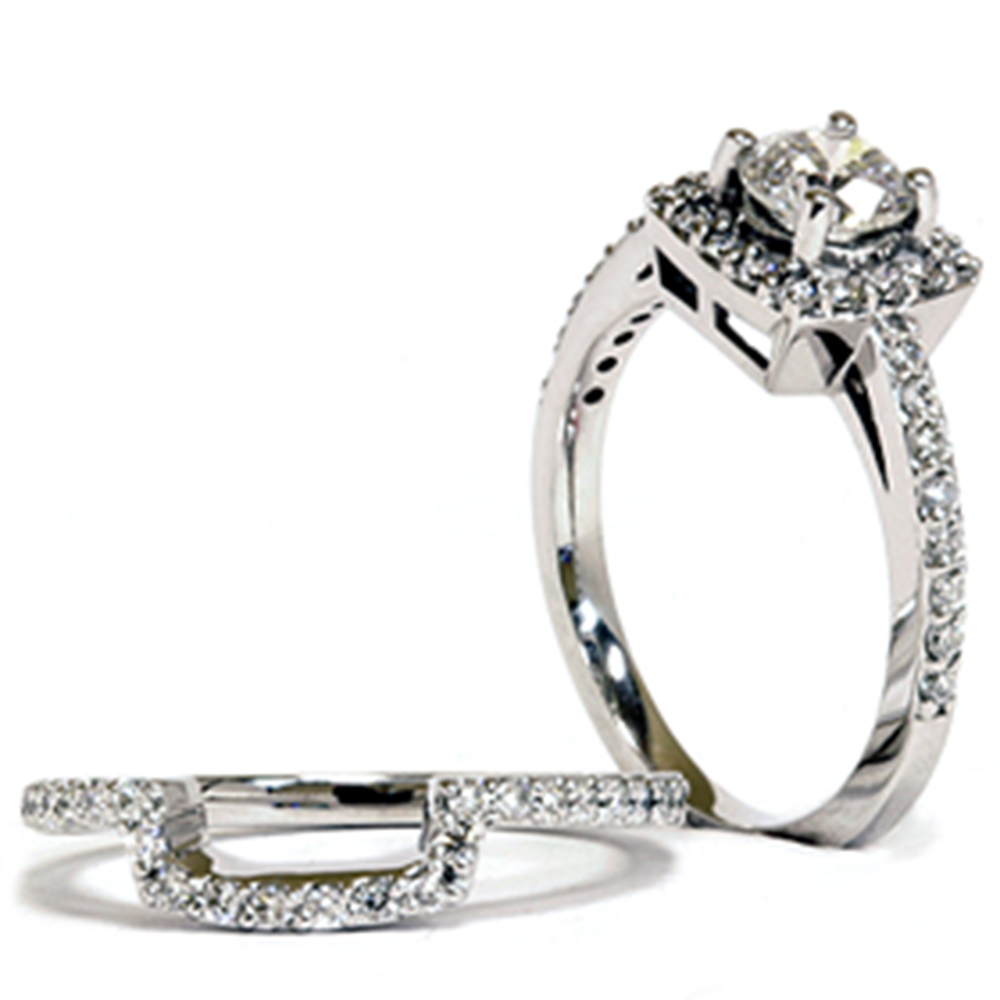 Pompeii3 1 1/4Ct Diamond Cushion Halo Engagement Wedding Ring 10K White Gold Band