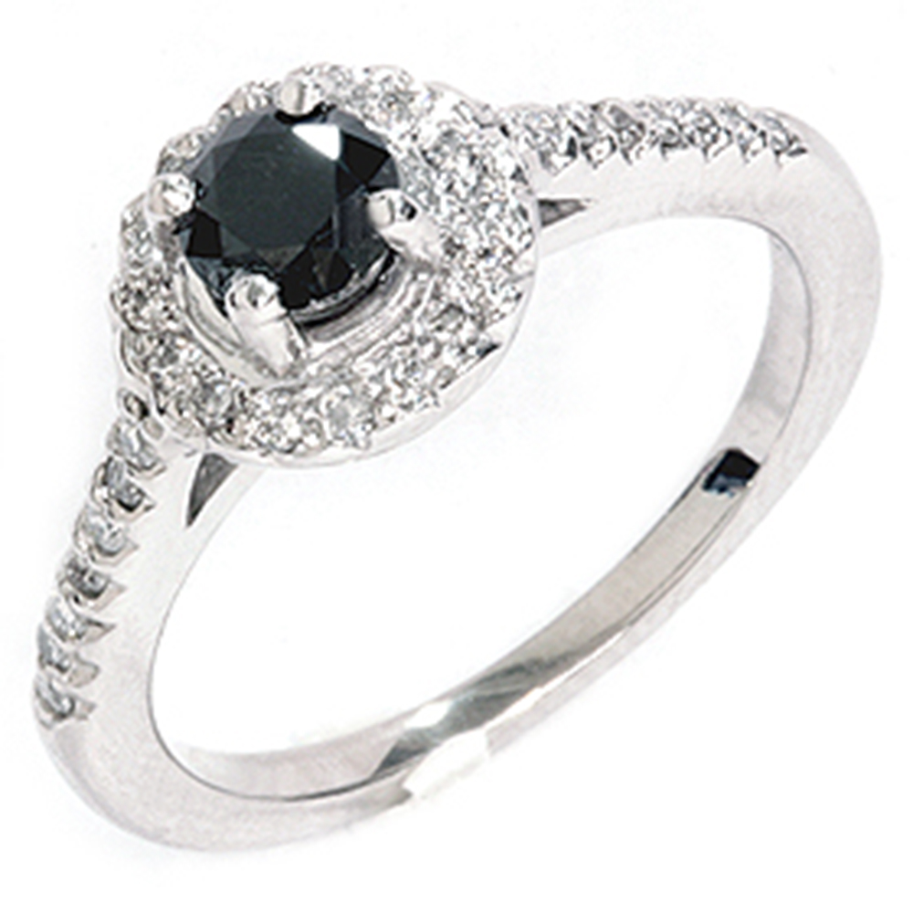 Pompeii3 1ct Black Diamond Engagement  Halo Ring 14K White Gold