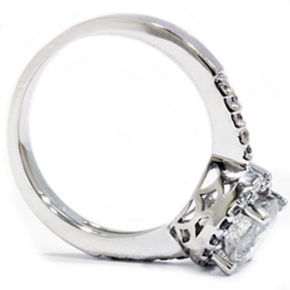 Pompeii3 Halo Engagement Ring 1 3/4ct Enhanced Diamond Pave Halo 14K White Gold