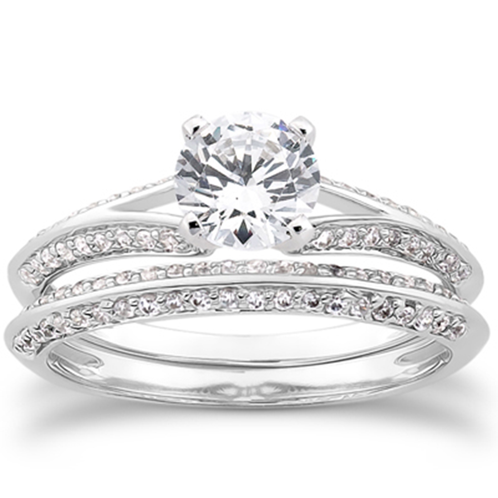 Pompeii3 3/4ct Split Shank Diamond Engagement Wedding Ring Set 14K White Gold