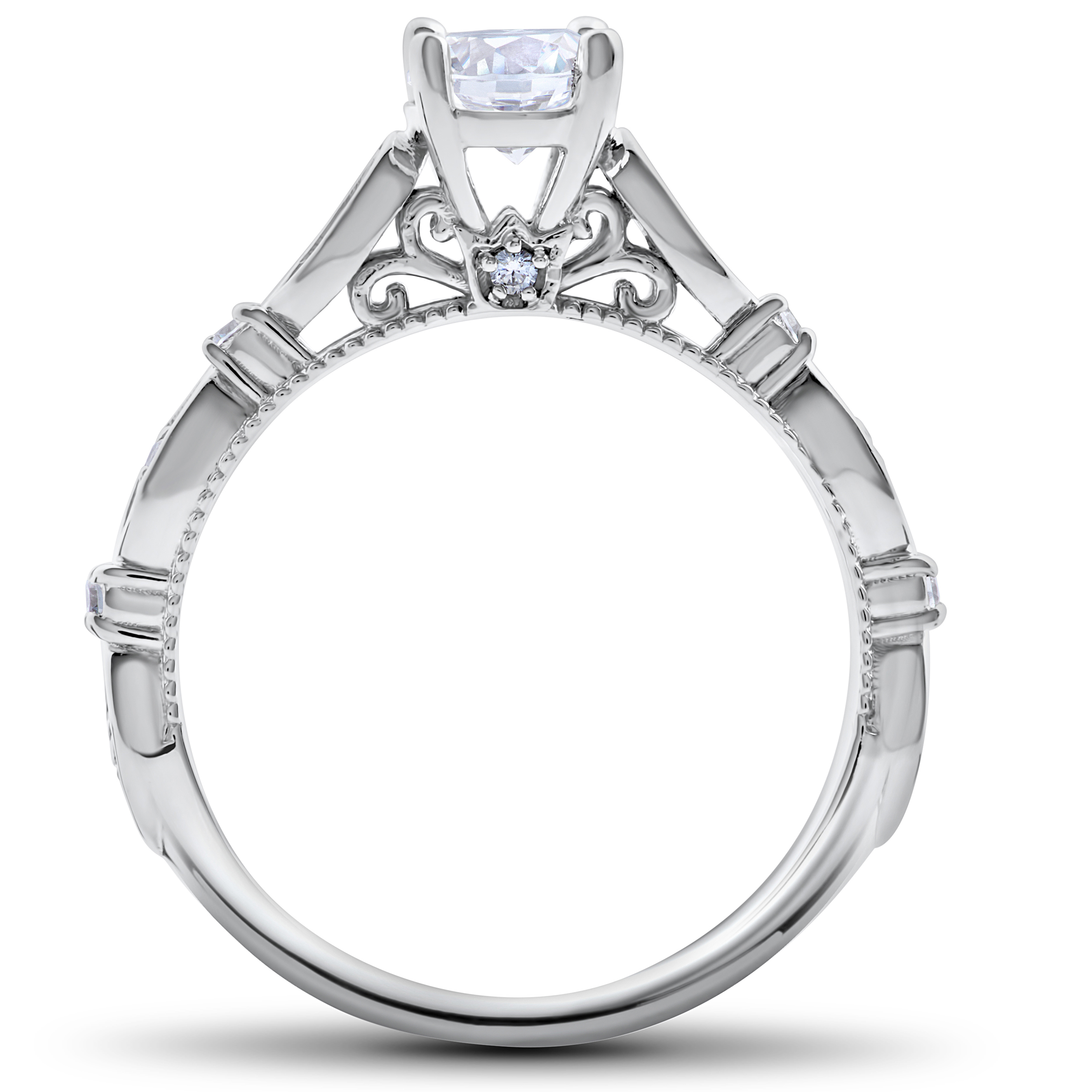 Pompeii3 3/4ct Vintage Diamond Engagement Ring Antique Round Solitaire 14k White Gold
