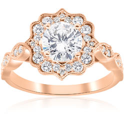 Pompeii3 1 1/2 ct Halo Diamond Engagement Ring 14k Rose Gold Filigree Deco Design 1ct ctr